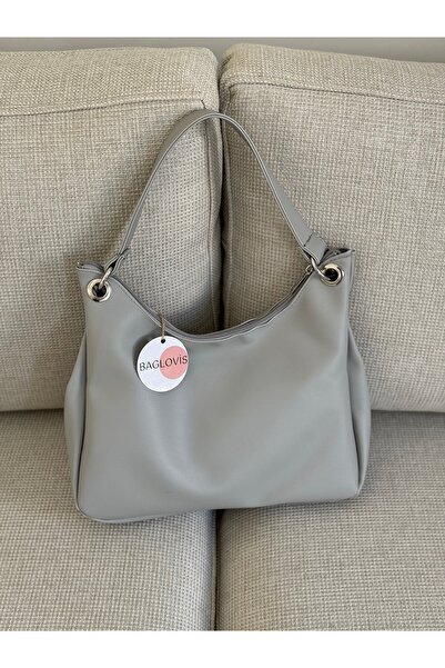 BAGLOVİS Ring Detail Lined Sleeves Light Gray Women's Shoulder Bag