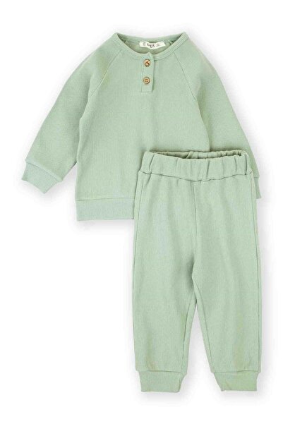 Cigit Reglan Sleeve Placket Basic Set 1-5 Years Water Green