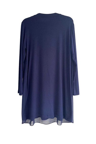 Puane Women's Dark Blue Crew Neck Long Sleeve Chiffon Detailed Underwear-Tunic 10269