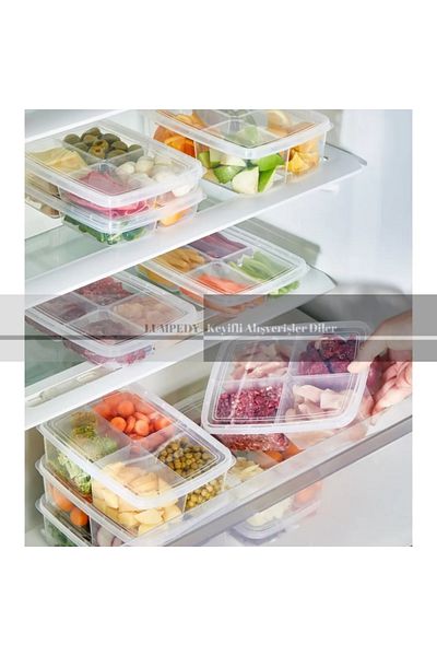 Lumpedy 5 Pieces 4 Compartment Kitchen and Refrigerator Organizer Deep Freezer Storage Box Container 1000ml