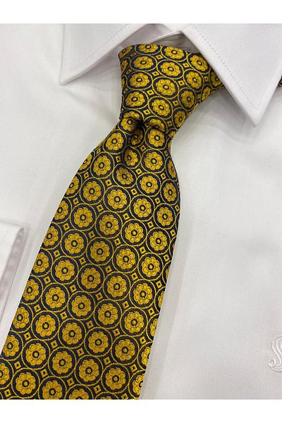 Pierre Cardin Pi̇erre Cardi̇n Woven Fabric Patterned Yellow Navy Blue Tie