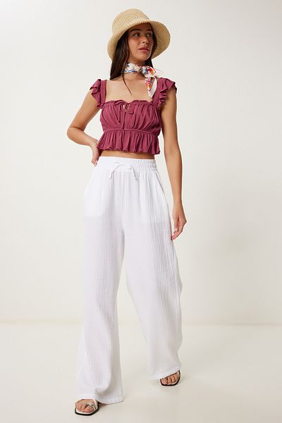 Lovelyİstanbul White Muslin Palazzo Trousers - Lmx0008