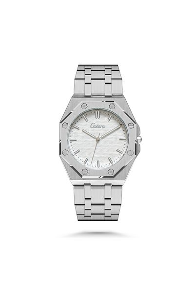 catera Men's watch with a modern design in silver and a white dial