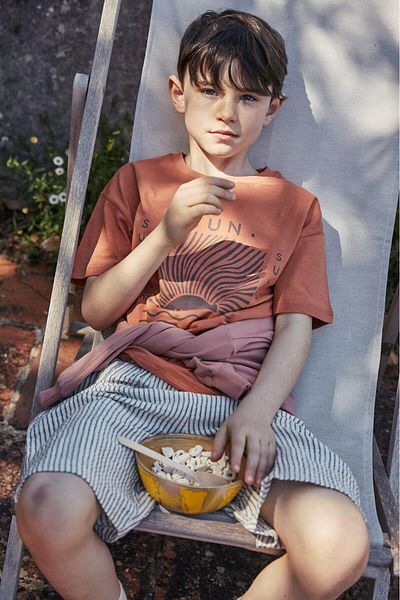 Cigit Sun Printed T-Shirt Suit 2-8 Years Orange