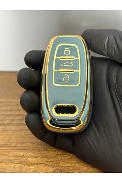 Luxe Aksesuarr Audi Smart A4 - A5 - Q5 - A6 - A7 - A8 - Husa de protectie cheie din silicon cu 3 butoane Culoare gri