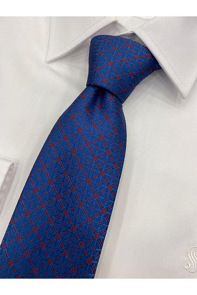 Pierre Cardin Pi̇erre Cardi̇n Woven Fabric Patterned Blue Bordo Tie
