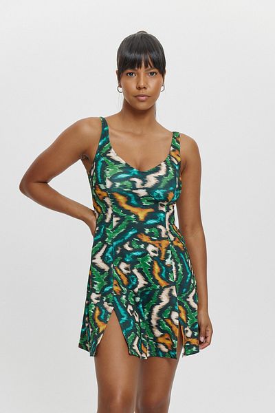Louren M12030 Square Collar Dress Swimsuit
