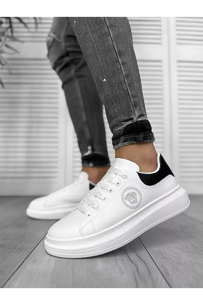 dehaine Men's sneakers. VSC, White, fashion, casual, high sole with black heel