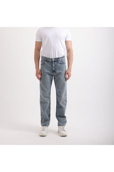 cliento Men's Baggy Fit Relaxed Cut Straight Leg Indigo Jean Trousers