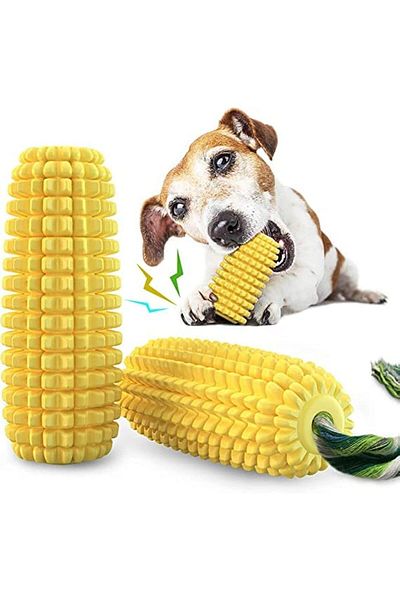 SKY TOUCH Dog Chew Toys, Puppy Toothbrush Clean Teeth Interactive Corn Toys, Dog Toys Aggressive Chewer