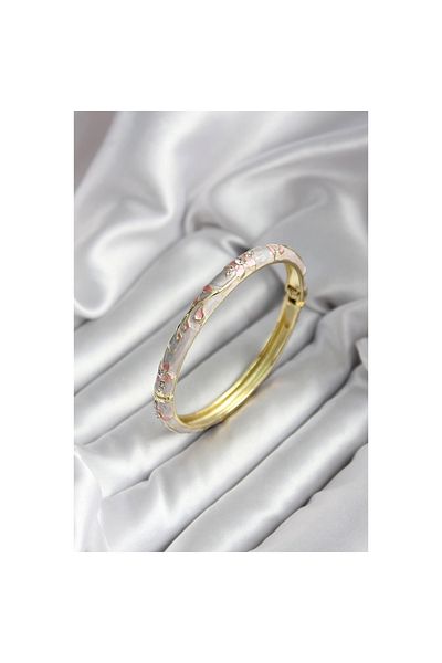 Findit Mineli Brass Flower Patterned Zircon Stone Gold Color Women's Handcuffs (Diameter 60 mm)