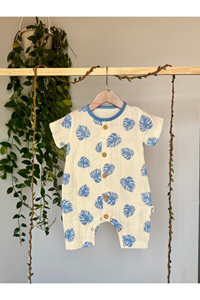 HEPSİ BEBEK Yaprak Desenli %100 Organik Pamuk Müslin Bebek Tulum – Yazlık İnc...