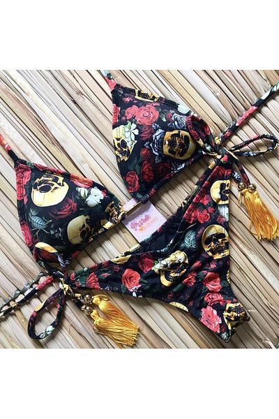 Intisimo Swimsuit, Memento, Brazilian, 2 Pieces, Black/Red - L
