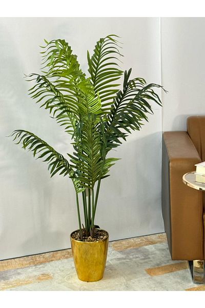 Living The distinctive artificial palm tree with a golden pot, height 130 cm