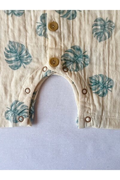 HEPSİ BEBEK Leaf Patterned 100% Organic Cotton Muslin Baby Romper – Summer Thin Romper