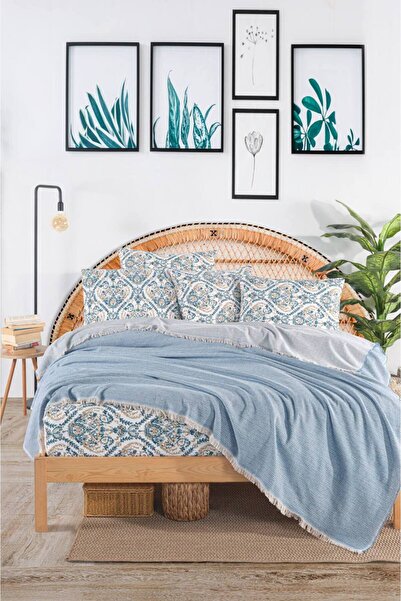 Sudemhome Oslo Double Cotton Sheet Elastic Pique Set Blue