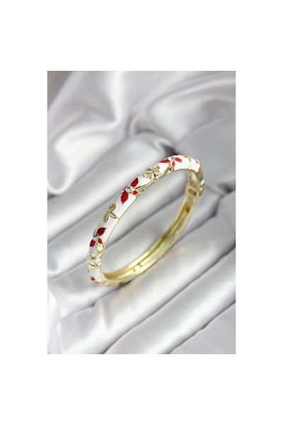 Findit Mineli Brass White Flower Patterned Gold Color Women's Handcuffs