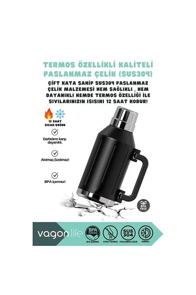 Vagonlife Vagonli̇fe Haers Stainless Steel Thermoses with Handle Vgn1004 1200 ml Carbon Black