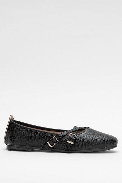 Liger Women's Cross Double Belted Ballerina Shoes Black