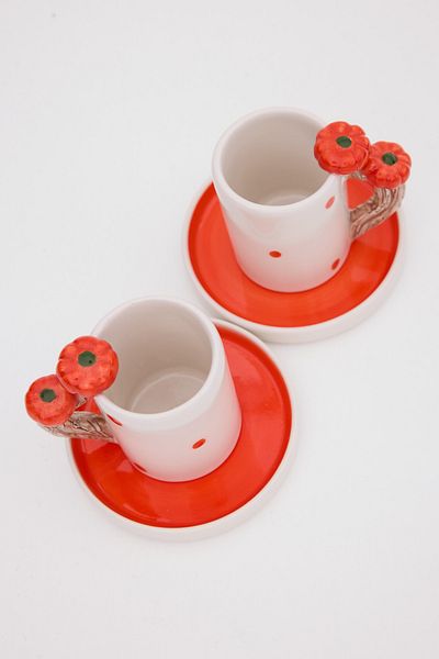 Loomart 2-Person 4-Piece Handmade Coffee Cup Set with Pumpkin Design