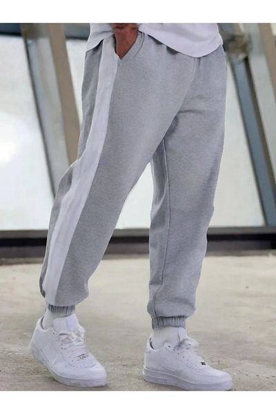 Relax family xf Ανδρικό γκρι oversize καλοκαιρινό λευκό ριγέ αθλητικό παντελόνι ελαστικό Jogger βαμβακερό