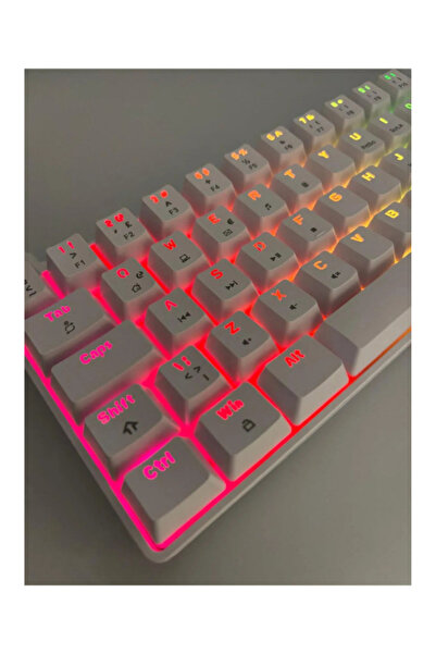 Hietech Kablolu Driverli Oyuncu Klavyesi Beyaz Renk Kırmızı Switch RGB Mekanik Mini Türkçe Q Klavye T60