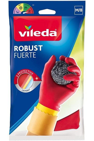 Vileda Robust (Protection) Rubber Gloves M, Reusable, Comfort Plus Lining, Latex And Neoprene, Heavy