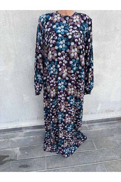 hoaryage Robadan Rochie de mamă cu mânecă lungă, 100% viscoză, cu flori de presiune, rochie de rugăciune