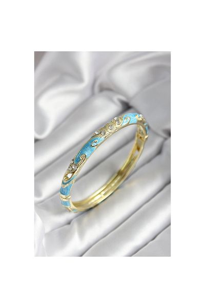 Findit Mineli Brass Turquoise Flower Patterned Zircon Stone Gold Color Women's Handcuffs