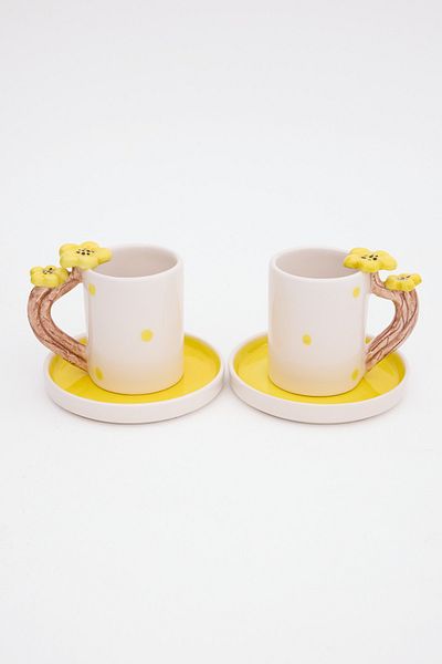 Loomart 2-Person 4-Piece Handmade Coffee Cup Set with Flower Design