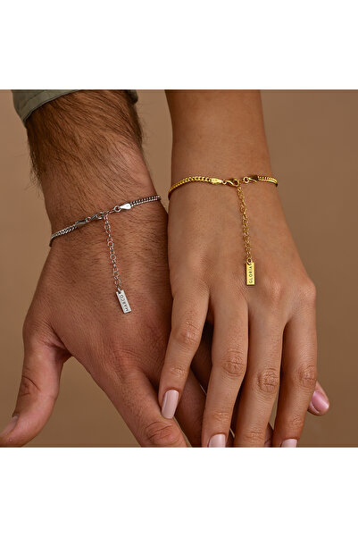 Parla Kişiye Özel İsim Yazılı Çift Bileklik Sevgiliye Hediye (1 Gümüş-1 Altın...