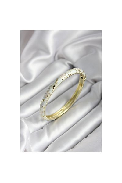 Findit Mineli Brass Off-White Flower Patterned Zircon Stone Gold Color Women's Handcuffs (Diameter 60 mm)