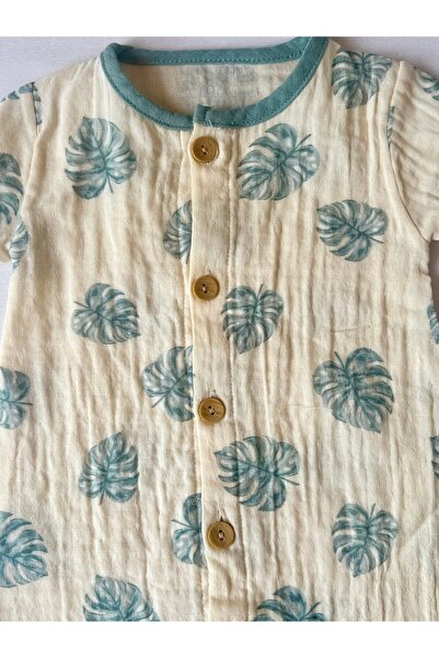 HEPSİ BEBEK Leaf Patterned 100% Organic Cotton Muslin Baby Romper – Summer Thin Romper