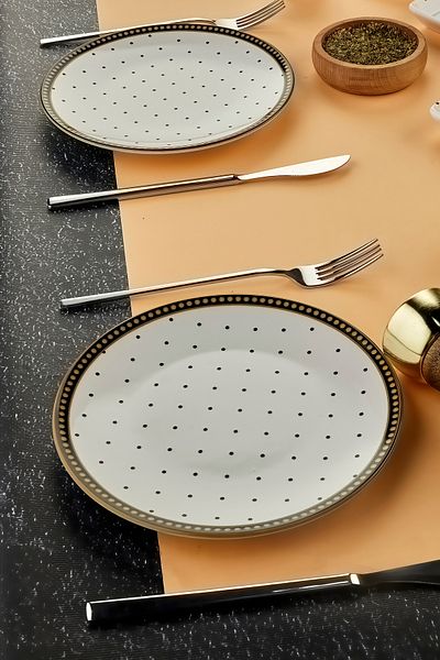 Babion Polka Dot Luxury Ceramic 20 Piece Breakfast Set for 12 People, Set
