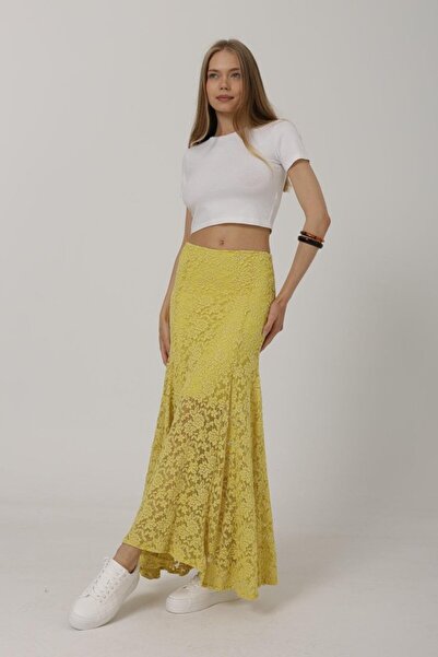 Butik Equri Elastic Waist Lace Skirt - Yellow