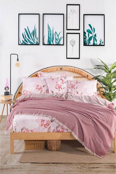 Sudemhome Oslo Double Cotton Sheet Elastic Pique Set Powder
