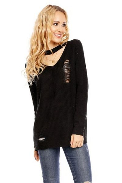 Gosse Women's Sweater Ripped Choker, Black, One Size