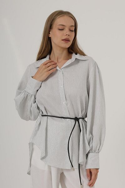 modaserdem Glitter Striped Belted Shirt - White