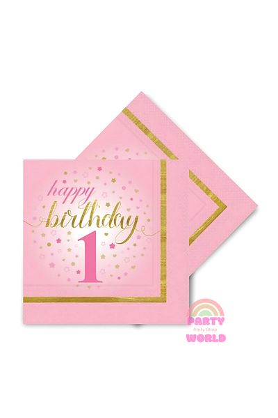 party world 🎉   20 Pack Little Stars 1 Year Old Pink Napkins 🎉