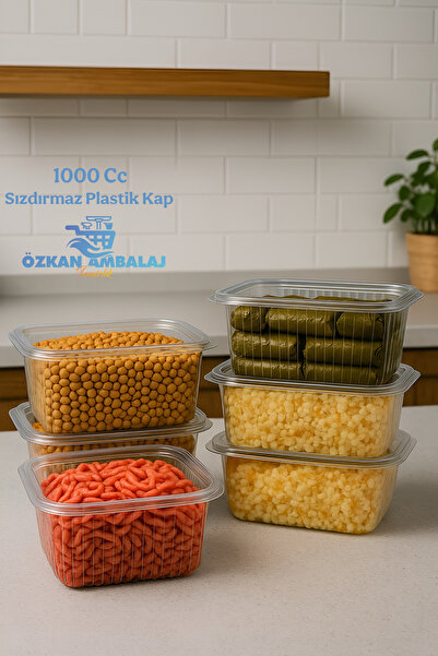 Özkan Ambalaj Temizlik Kullan At Tek Kullanımlık Plastik Kapaklı Kase / Sızdırmaz Kap 1000 Cc 25 Adet