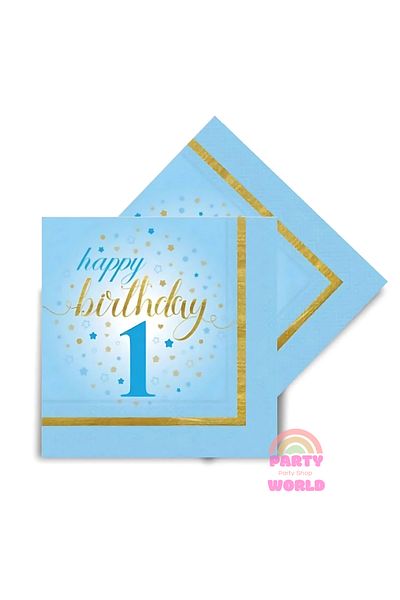 party world 🎉   20 Pack Little Stars 1 Year Old Blue Napkins 🎉