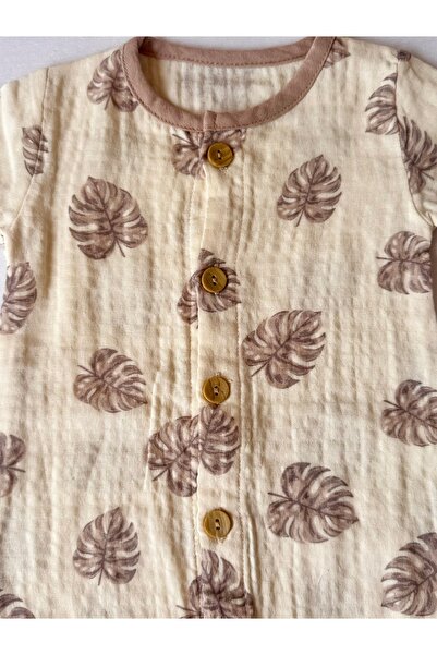HEPSİ BEBEK Leaf Patterned 100% Organic Cotton Muslin Baby Romper – Summer Thin Romper