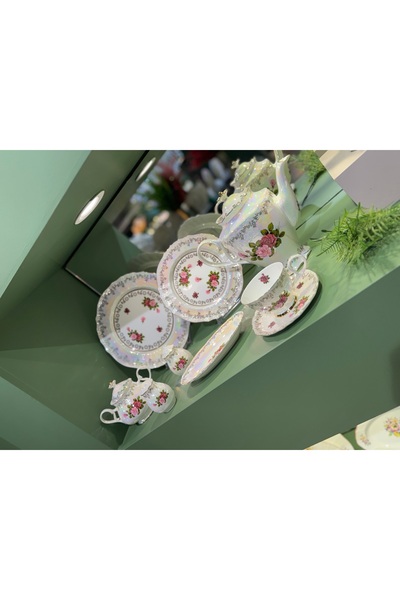 hediye Esterhomedecor 6 Person 36 Piece Pearlescent Porcelain Breakfast Set Cream Color