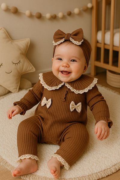 Cherub Baby Adel Scalloped Ruffled 100% Cotton Baby Girl Jumpsuit