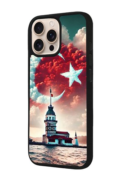 Aksel Kılıf Apple iPhone 16 Pro Compatible Printed, Matte Black, Soft Silicone, Protective, Shock Absorbing Cover, Case
