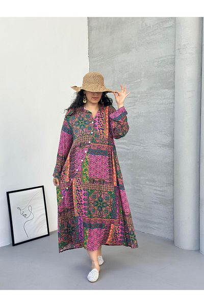 Ranasubaşı Patchwork Patterned Maxi Dress Purple