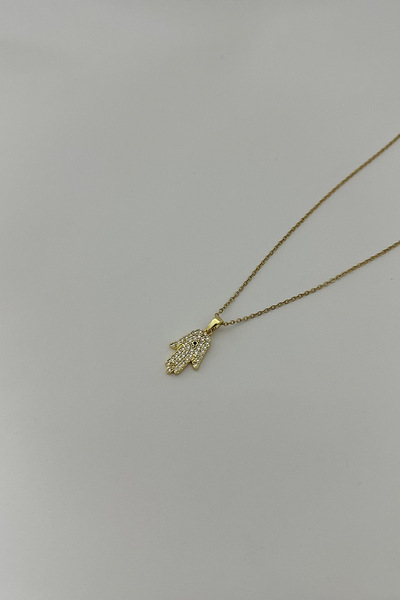 DELEIZA ACCESSORY قلادة يد فاطمة من حجر الزركون الذهبي الصلب