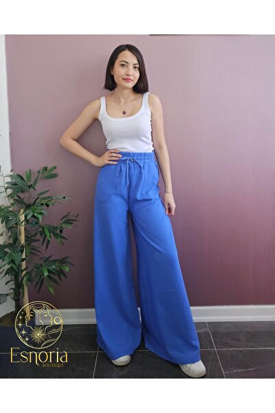 ayriss Geniş Kemerli Bol Paça Düz Pantolon Saks
