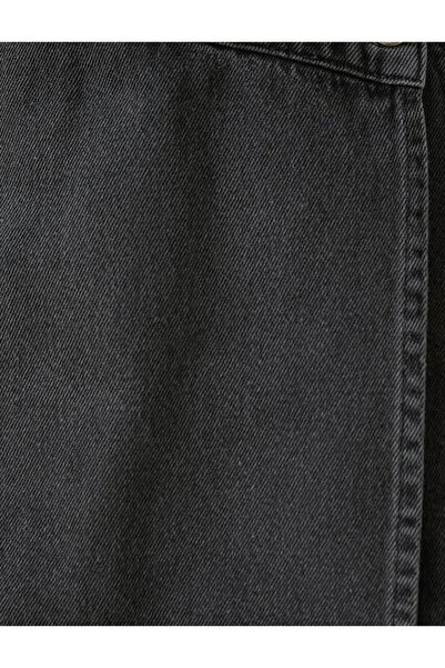 TugsatTasarTekstil Kadın Yüksek Bel Antrasit Yaz Kot Şort Etek Denim Likrasız Kruvaze Kapamalı Jeans Şort Etek