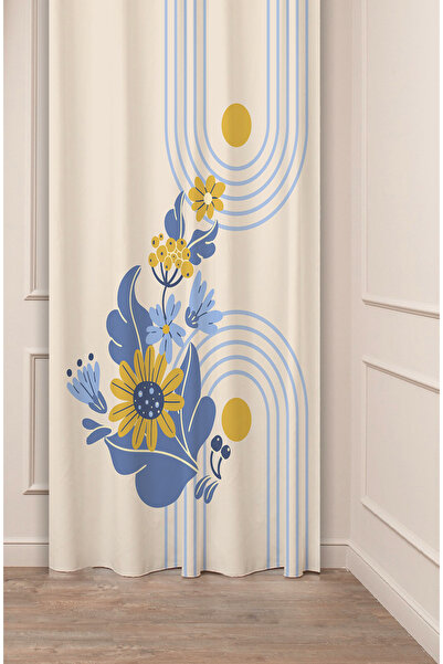 GREENDECOR Minimalist Soft Plain Pastel Leaf Bohemian Special Design Digital Printed (Single Wing) Beige Cream Background Curtain